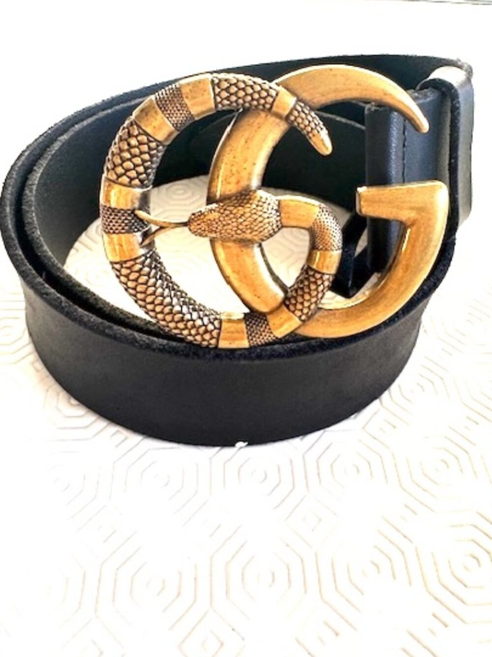 GUCCI GG Marmont Snake Buckle Leather Wide Strap Unisex Belt